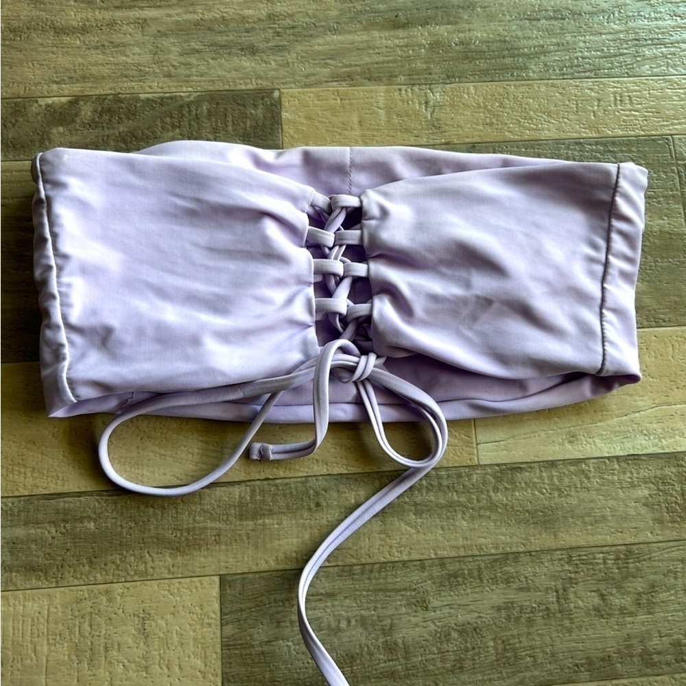 Light purple strapless lace up back bikini top